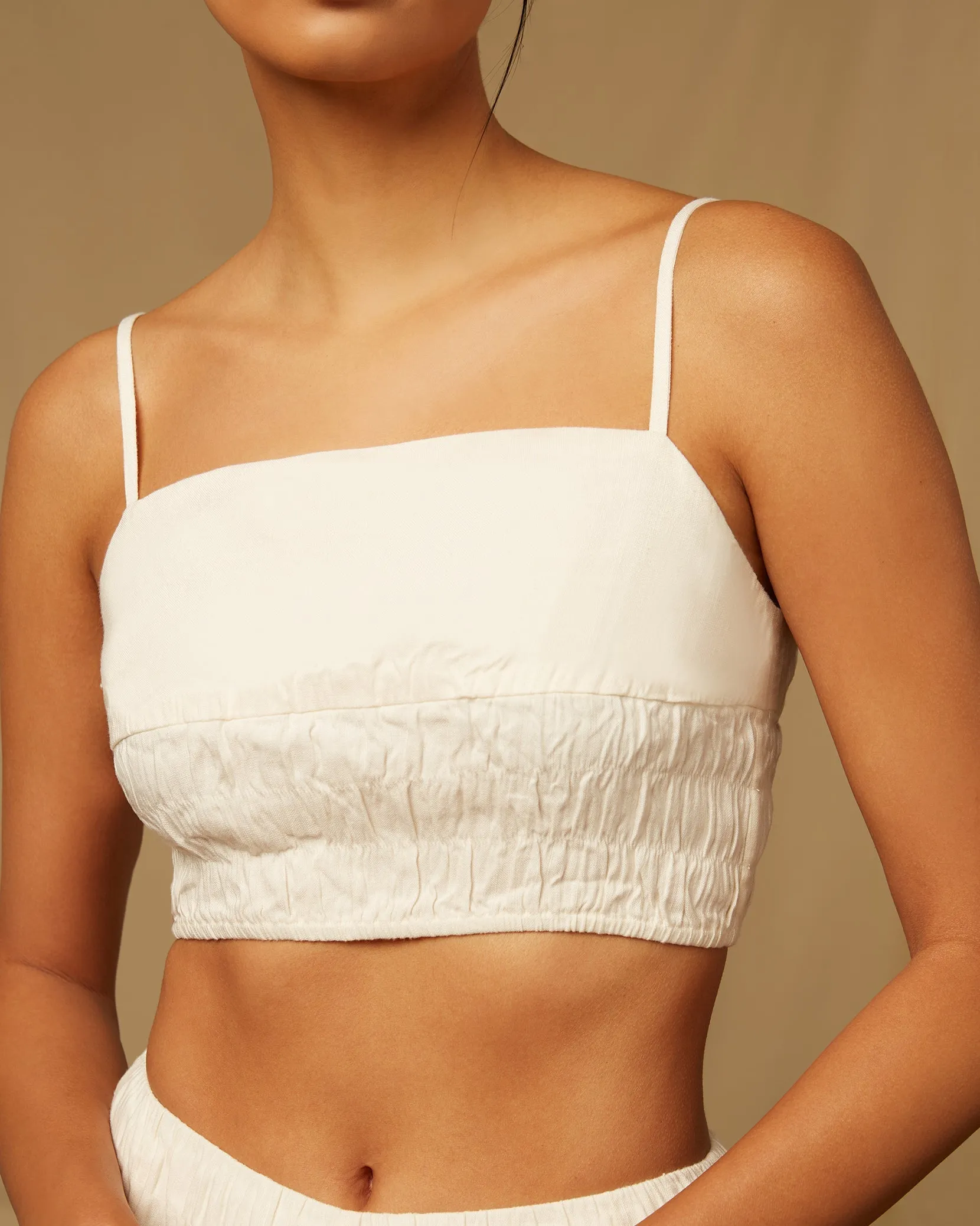 Air Linen Smocked Tank | White