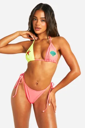 Applique Colour Block Triangle Bikini Set