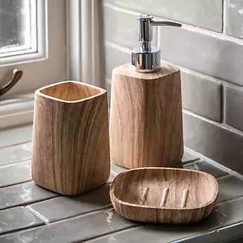 Chic Living ’Toledo’ Set of 3 Soap Dish, Tumbler & Soap Dispenser Sandstone Effect Bathroom Set | Kaleidoscope