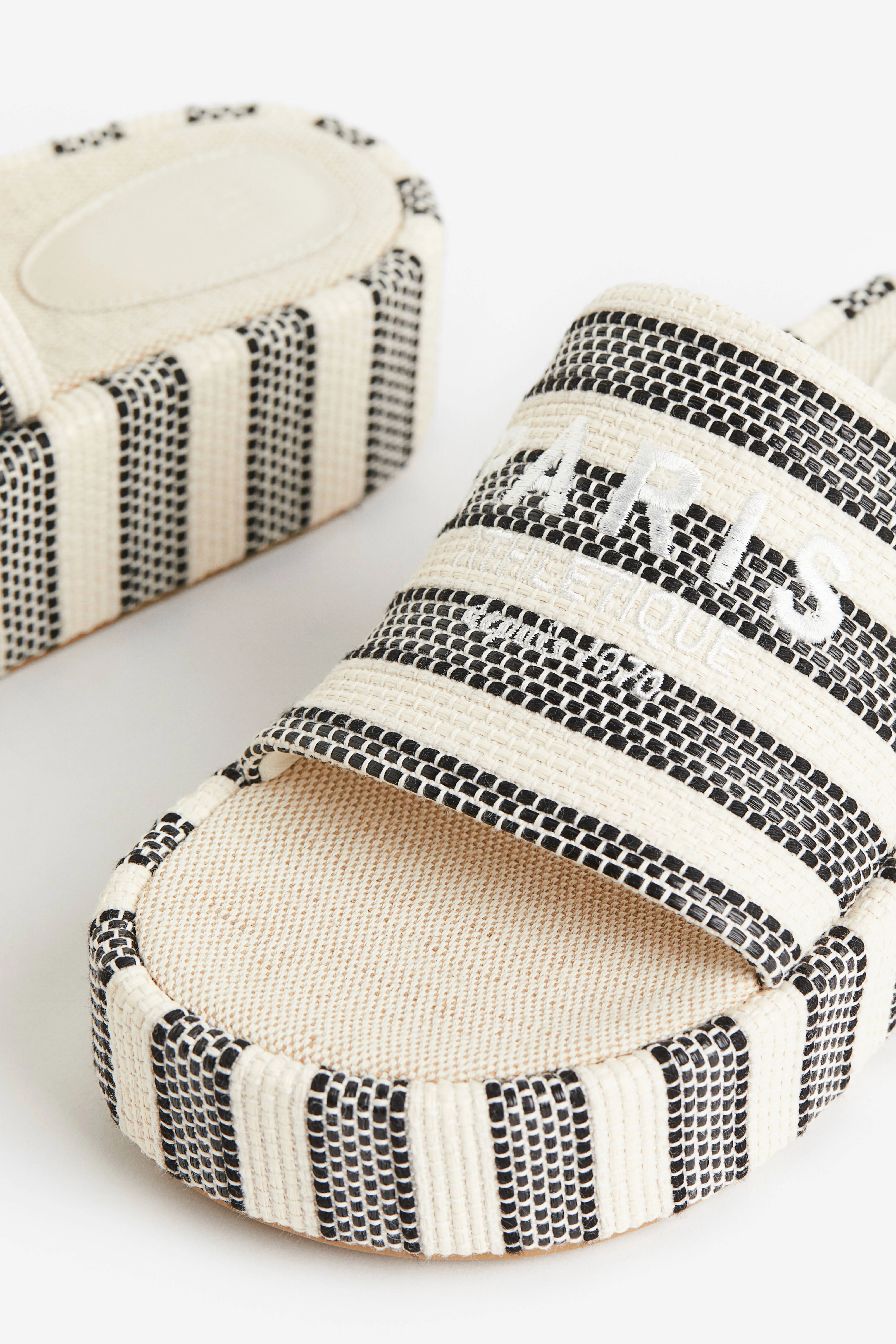 Embroidery-detail platform sandals - White/Striped - Ladies | H&M GB