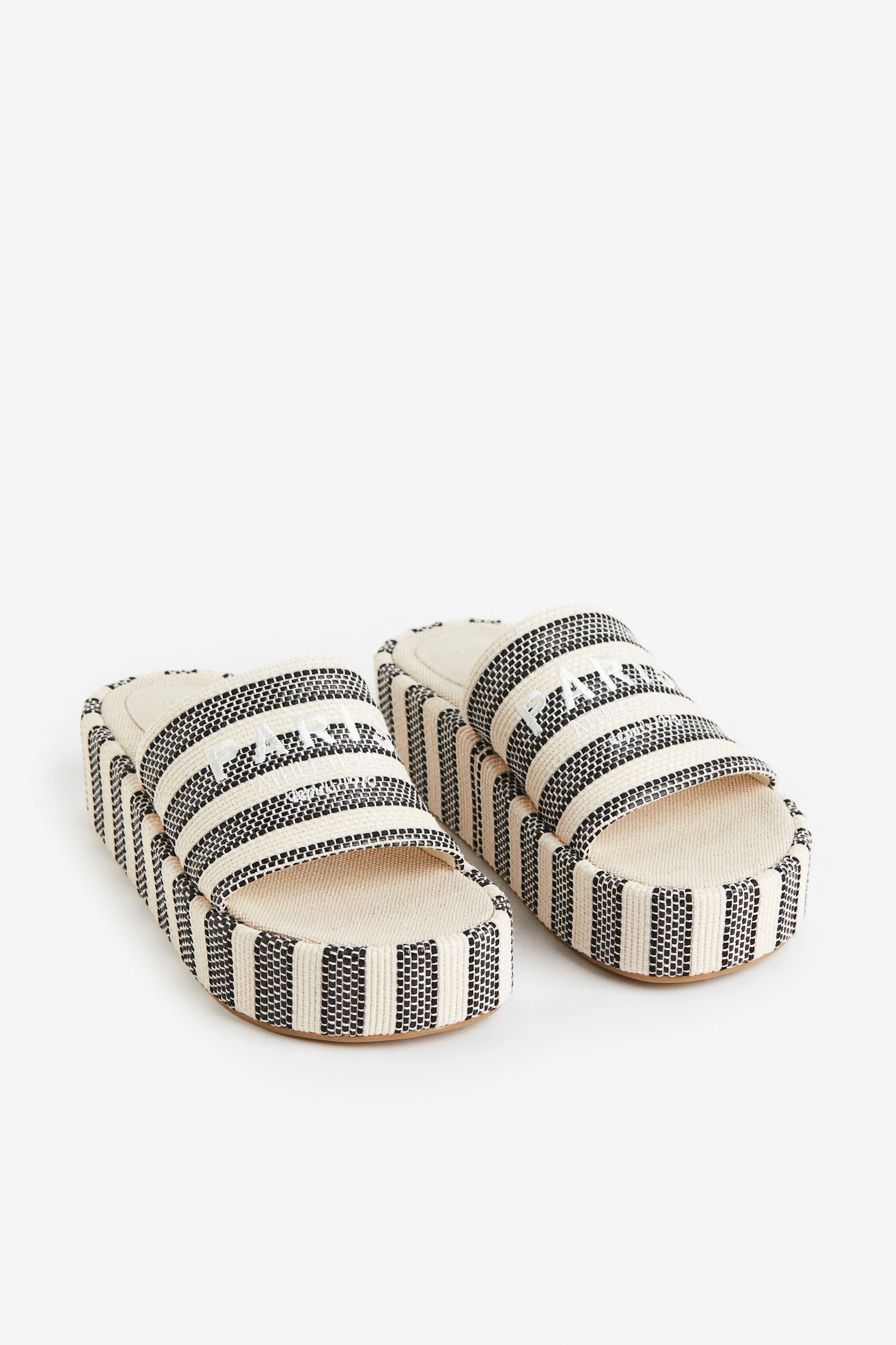 Embroidery-detail platform sandals - White/Striped - Ladies | H&M GB