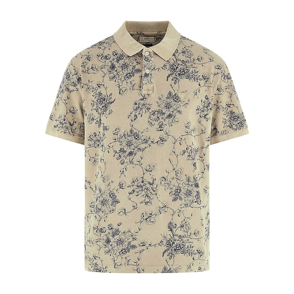 GUESS Allover Print Overdye Polo Shirt