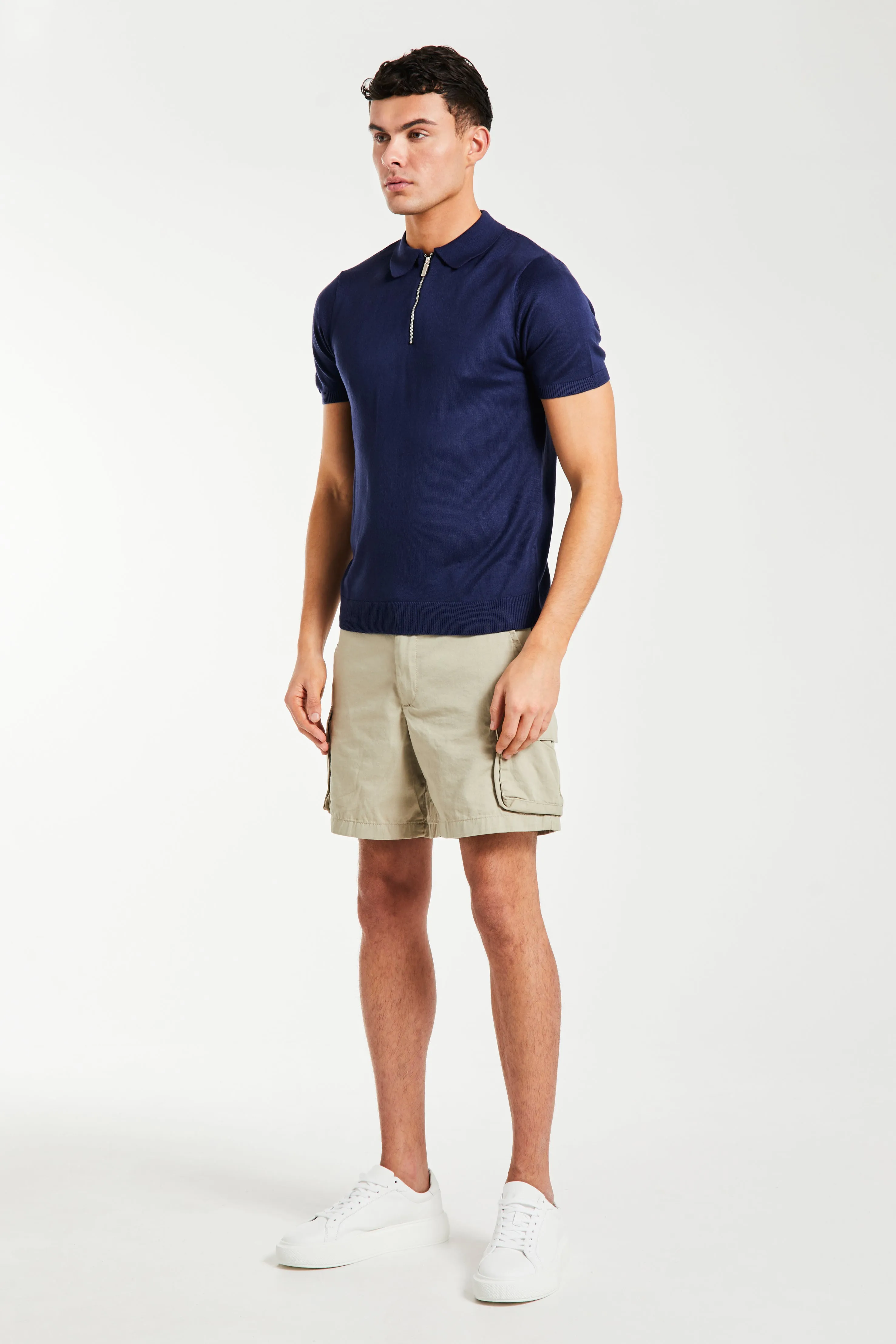 Harrison Knitted Zip Polo in Navy