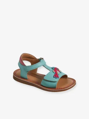 Hook-and-Loop Leather Sandals for Children, Designed for Autonomy - turquoise