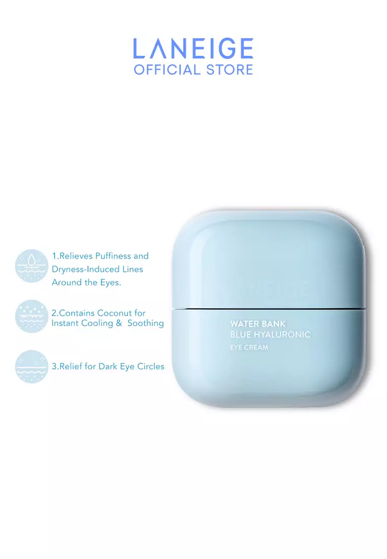 Laneige LANEIGE Water Bank Blue Hyaluronic Eye Cream 25mL - Contains caffeine, coconut extract, and Glutathione + Blue Hyaluroni