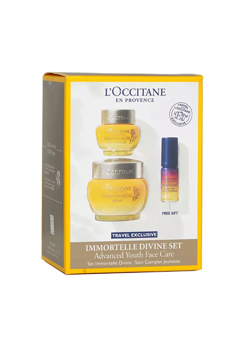 L'Occitane L'OCCITANE - Immortelle Divine Set: Cream 50ml + Eye Balm 15ml + Overnight Reset Oil-In-Serum 5ml 3pcs