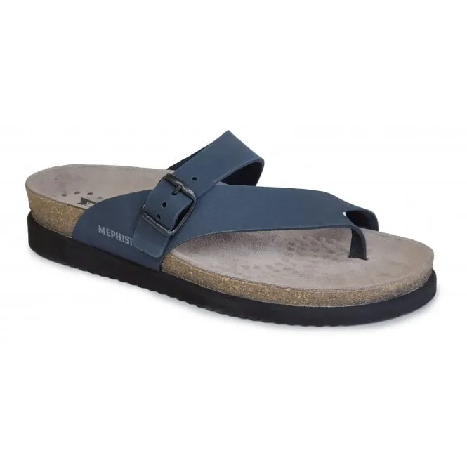 Mephisto  Womens Helen Sandalbuck Navy Strap Over Toe Loop Sandals 6045