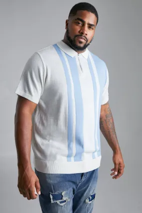 Plus Short Sleeve Striped Knitted Polo