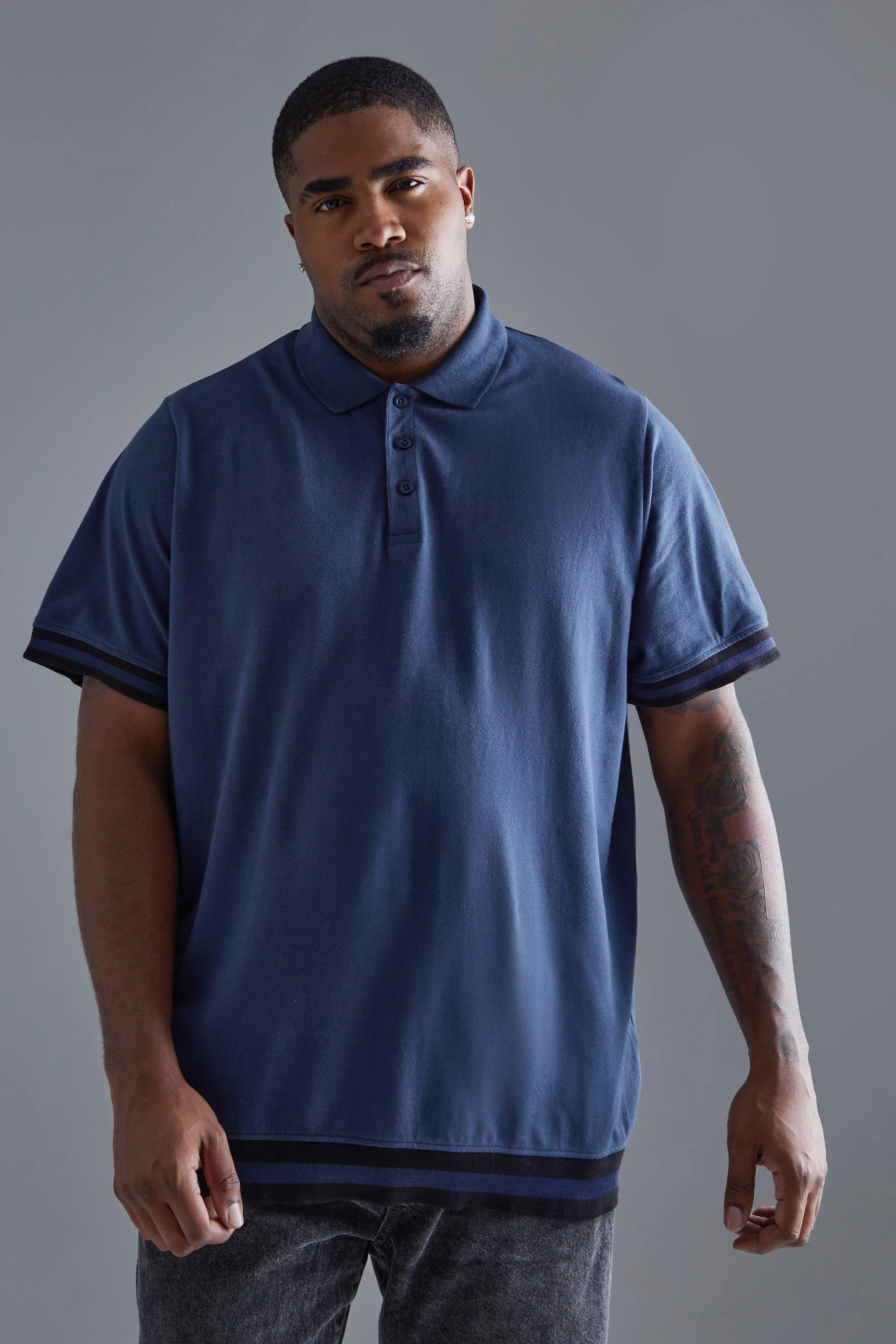 Plus Taped Pique Polo | boohooMAN UK