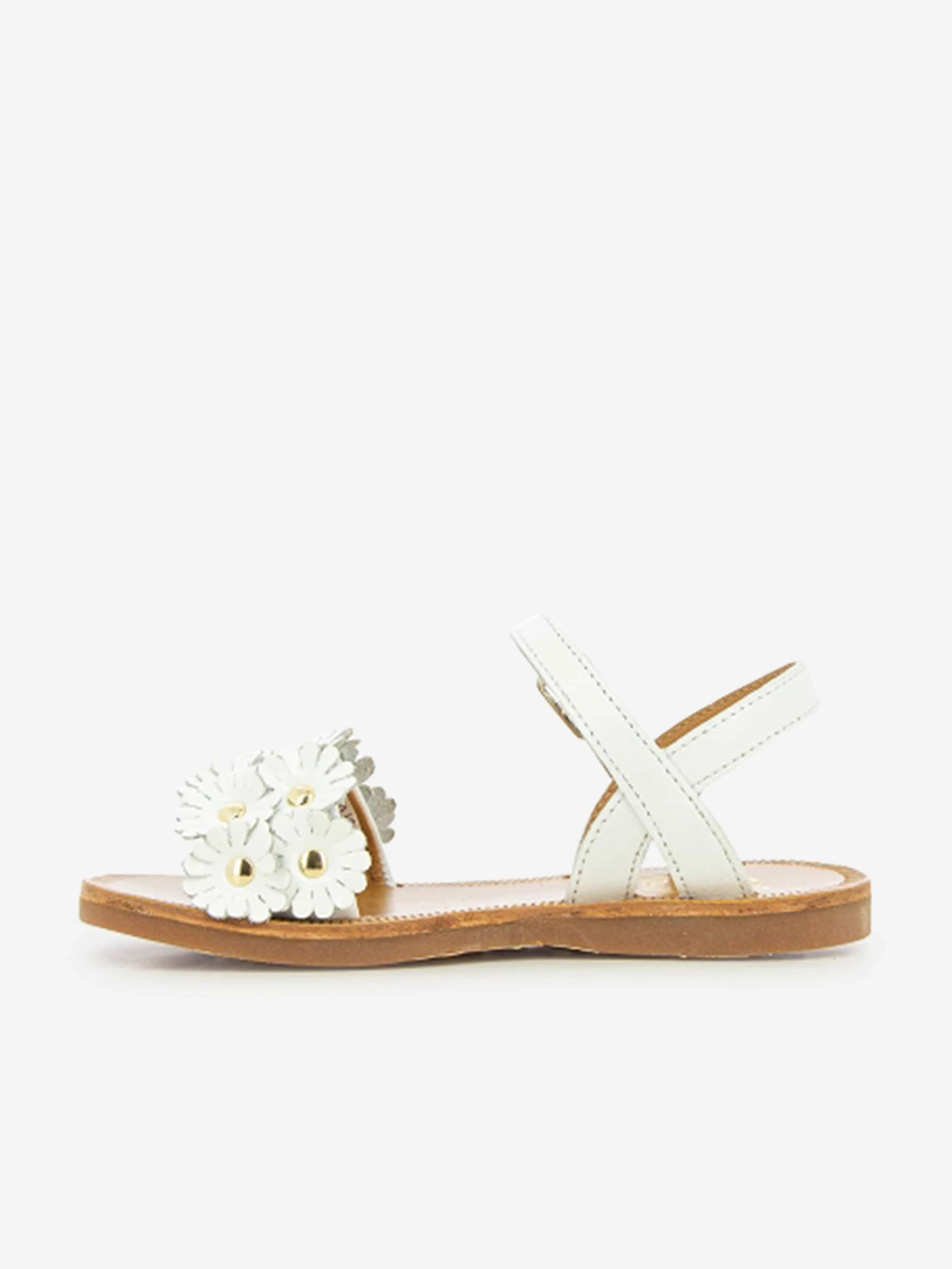 Pom D'Api Girls Leather Plagette Multi Flower Sandals in White