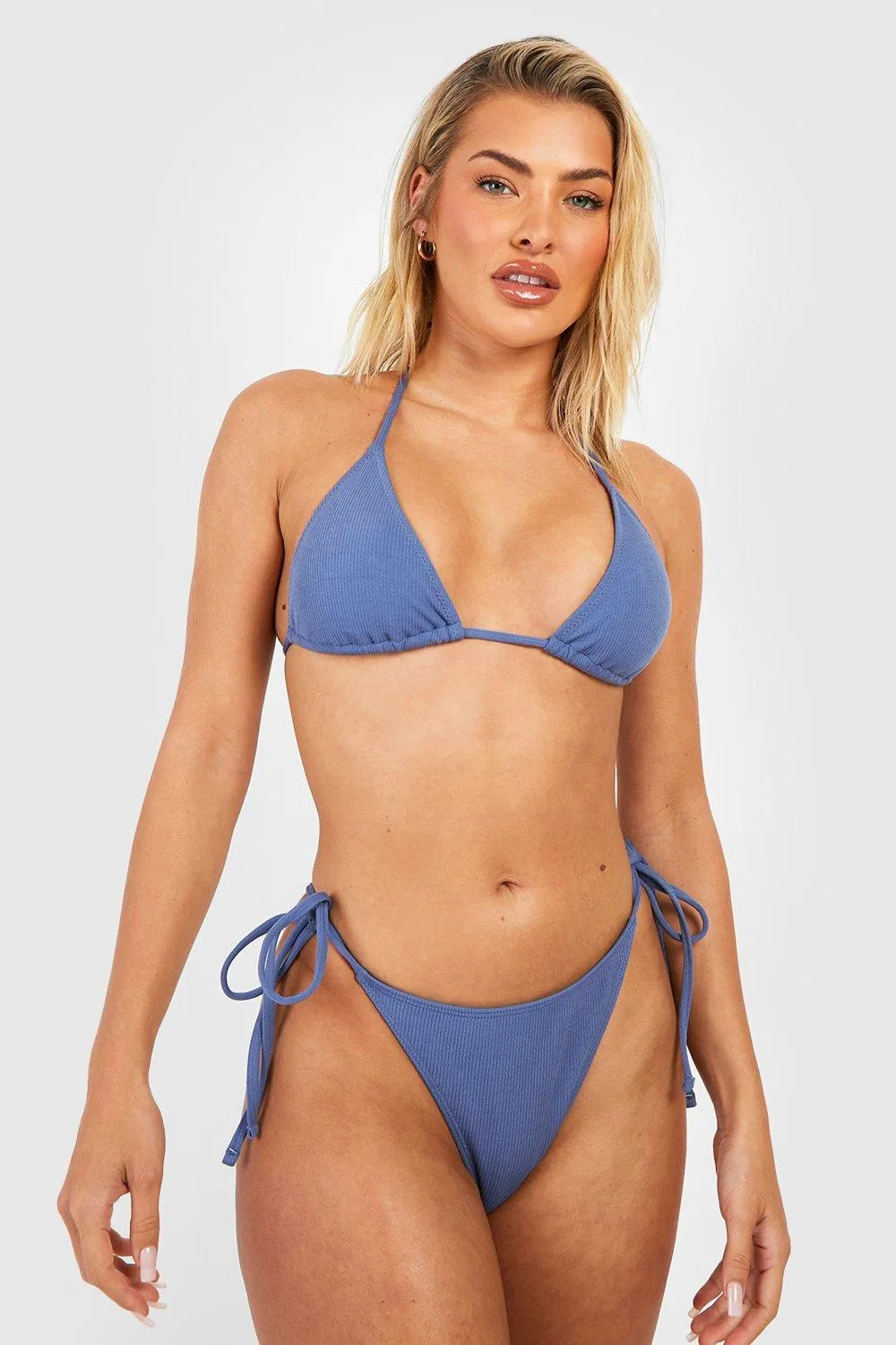 Ribbed Triangle Tie Side Bikini Set