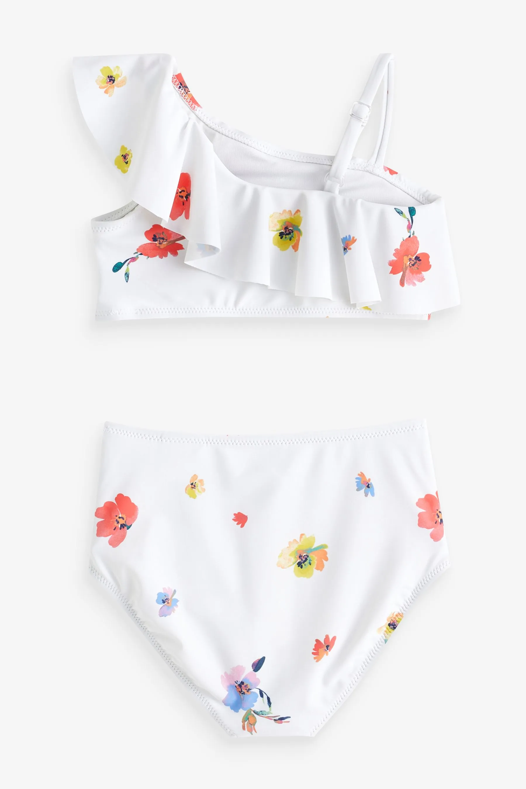 White Floral Asymmetric Ruffle Bikini (4-12yrs)